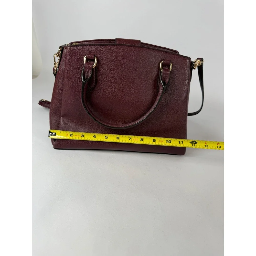 Nine West Burgundy Pebbled Faux Leather Satchel Crossbody Bag Gold‎ Hardware